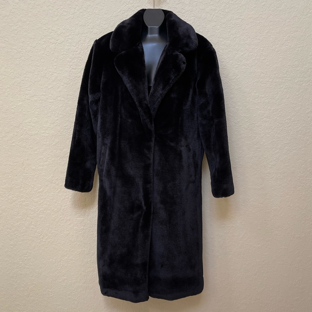 EUC PRIMARK Faux Fur Black Long Coat. Size XS